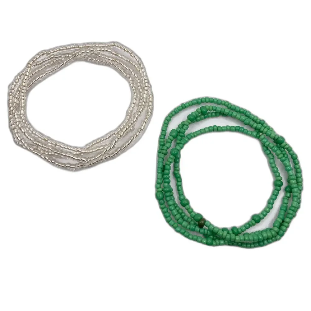 Green silver seed bead necklace bracelet belly chain